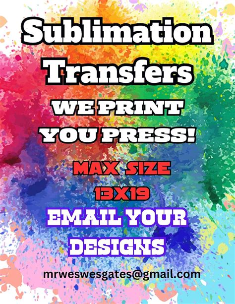 Sublimation Heat Transfers, Sublimation Large Transfers, Email Your Designs - Etsy