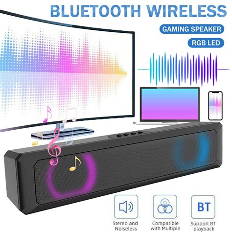 Stereo Bass Sound Computer Speaker Bluetooth Wireless Soundbar Desktop ...