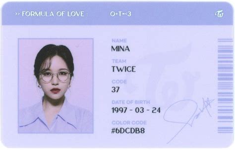 Mina ID card 2 in 2022 | Photocard, Mina, Photo cards