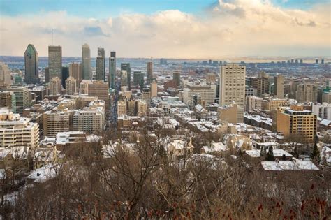 Montreal Skyline in winter stock image. Image of panorama - 82634137