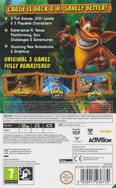 Crash Bandicoot: N. Sane Trilogy (2017) box cover art - MobyGames