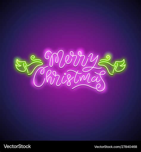 Merry christmas neon sign purple Royalty Free Vector Image