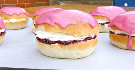 Berry Iced Buns with Cream and Homemade Jam