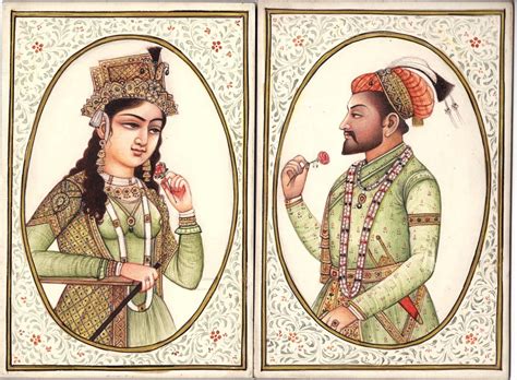 Mughal Painting Handmade Indian Royalty Portrait Shah Jahan Mumtaz Mah ...