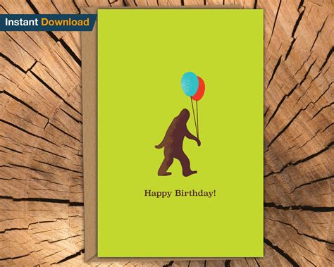 Printable Happy birthday bigfoot sasquatch card | Etsy