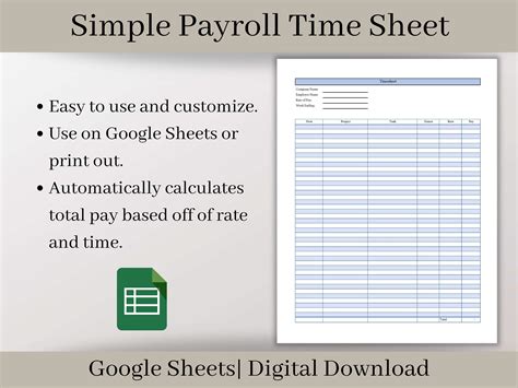 Payroll Time Sheet, Easy to Use Employee Time Card Report, Google ...