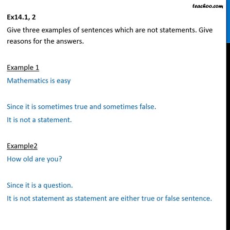 Question 2 - Give 3 examples of sentences which are not statements