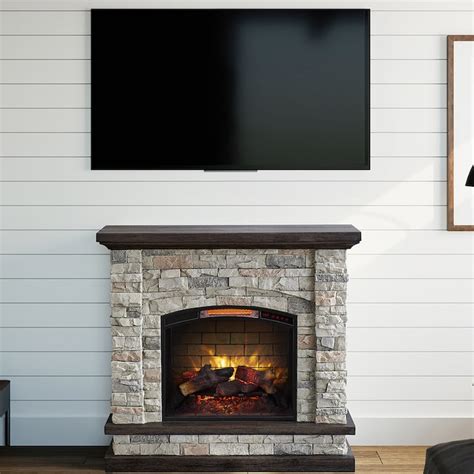 allen + roth 43.5-in W Faux Stone Infrared Quartz Electric Fireplace in the Electric Fireplaces ...