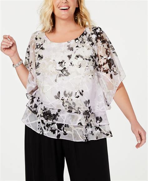 Alex Evenings Plus Size Printed Tiered Blouse & Reviews - Tops - Women ...