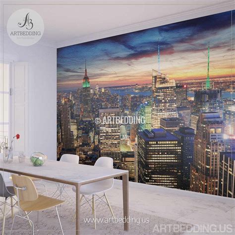 New York Cityscape Wall Mural, New Yoork sunset Photo - ARTBEDDING