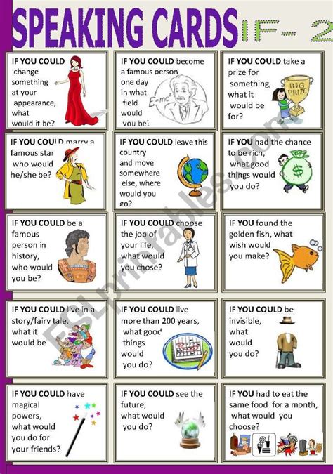 SPEAKING CARDS - if 2 worksheet | English language learning activities, English activities for ...