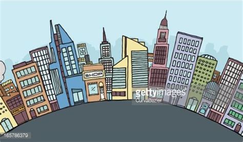 Sketchy colorful city. Click to see more | City cartoon, City skyline ...