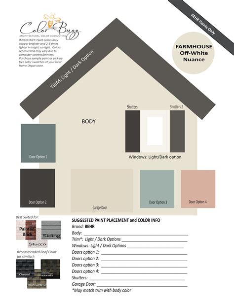 Farmhouse Exterior Paint Color Palette BEHR Paint Off-white/cream - Etsy