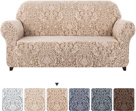 Subrtex 1-Piece Jacquard Damask Stretch Sofa Slipcovers (Oatmeal ...