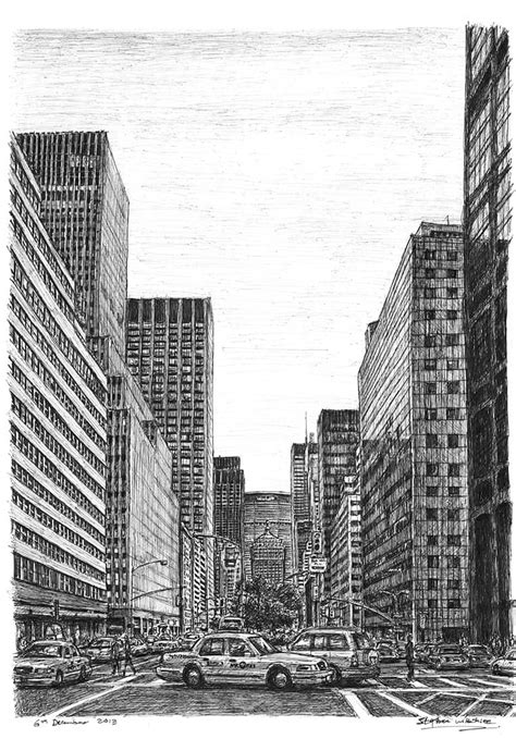 New York street scene on Park Avenue - Original drawings, prints and ...