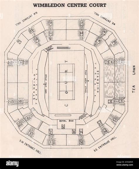 WIMBLEDON CENTRE COURT vintage seating plan. Tennis stadium 1937 old print Stock Photo - Alamy