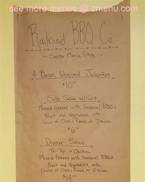 Online Menu of Railroad BBQ Restaurant, Paso Robles, California, 93465 - Zmenu