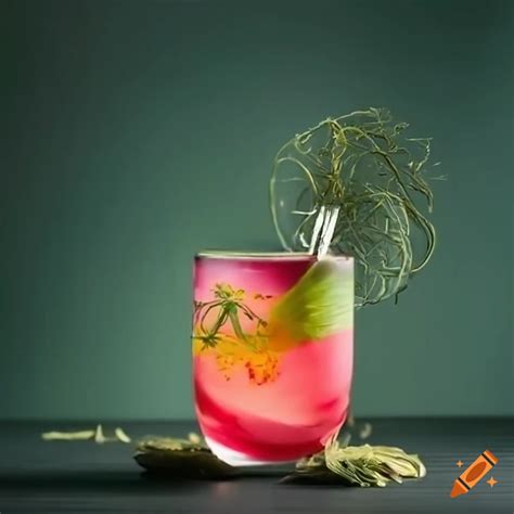 Refreshing fennel seed mocktail with hibiscus and green tea on Craiyon