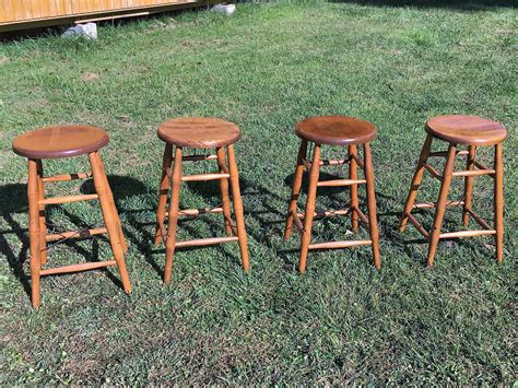 Vintage Maple Bar Stools (4), Bent Bros Stools, Bamboo Style Counter Seat, Industrial Metal ...