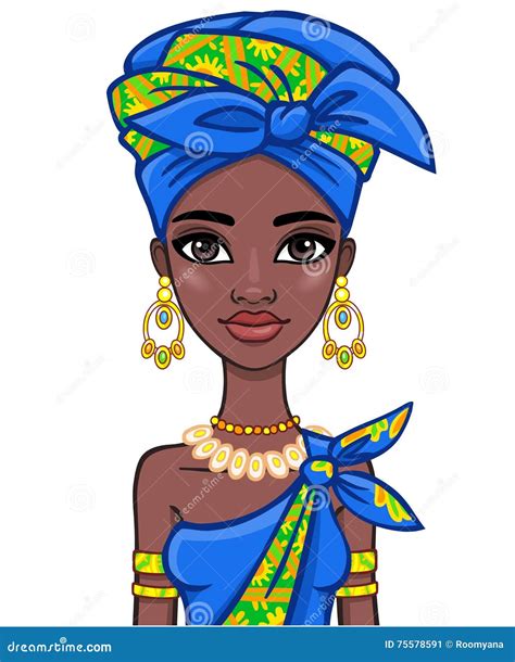 Animation Portrait of the Attractive African Girl. Stock Vector ...