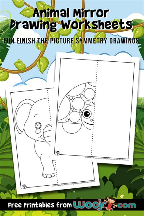 Animal Mirror Drawing Worksheets | Woo! Jr. Kids Activities