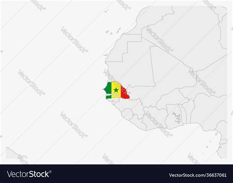 Senegal map highlighted in flag colors Royalty Free Vector