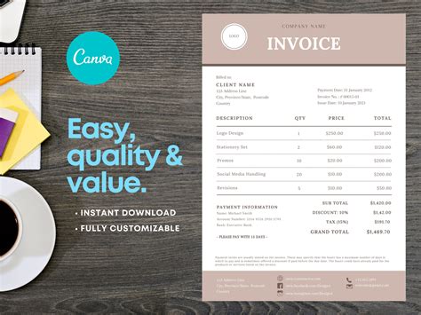 Minimalist Invoice Templates for Canva Editable Invoice - Etsy