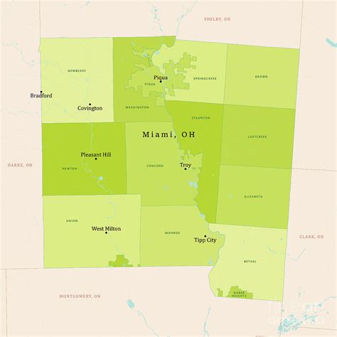 OH Miami County Vector Map Green Digital Art by Frank Ramspott - Fine ...