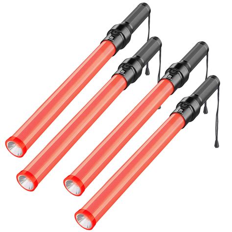 Buy 4 Pack Traffic Wand, 21inch Red Led Traffic Control Baton, Night Safety Light Wands with 3 ...