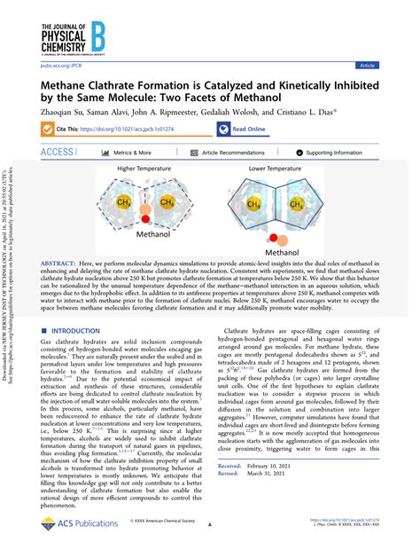 (PDF) Methane Clathrate Formation is Catalyzed and Kinetically Inhibited by the Same Molecule ...