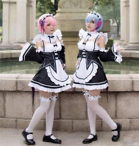 Kawaii Ram Rem Cosplay Costume Cute Sisters Maid Servant Dress Re:zero ...