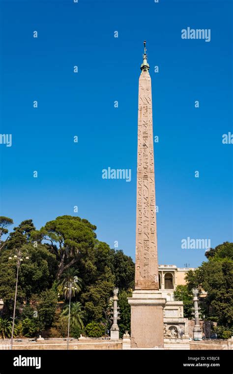 Obelisk in Piazza del Popolo, Rome. An Egyptian obelisk stands in the centre of the Piazza ...