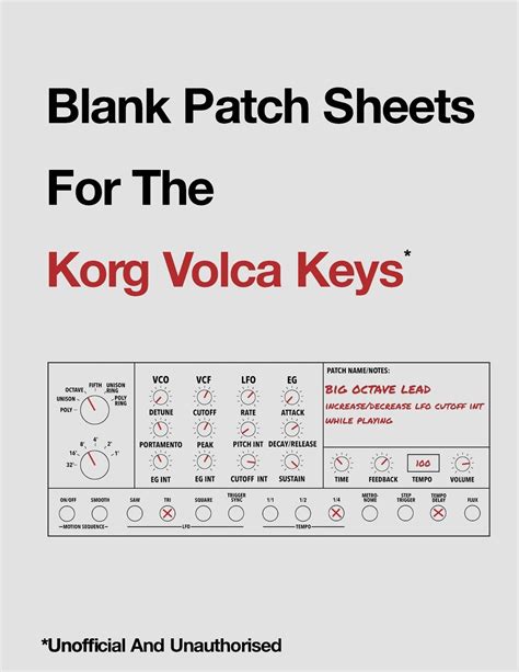 Blank Patch Sheets for the Korg Volca Keys : Unofficial and Unauthorized - Walmart.com