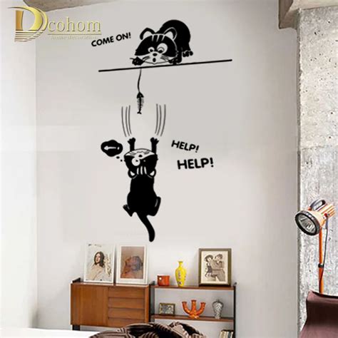 Funny Cartoon Help Cat Refrigerator Fridge Wall Stickers Home Decor ...