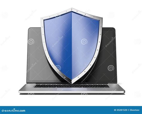 Laptop with shield stock photo. Image of laptop, encryption - 35281520