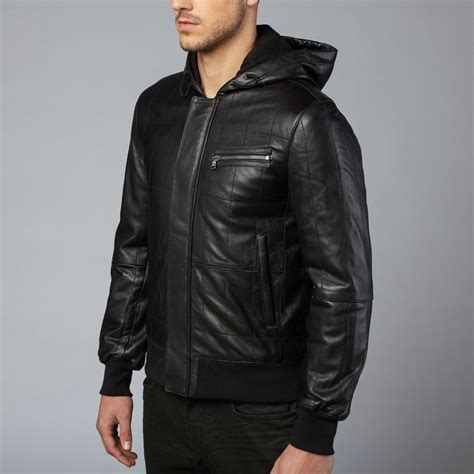 Hooded Leather Bomber Jacket // Black (S) - John Varvatos Star USA - Touch of Modern