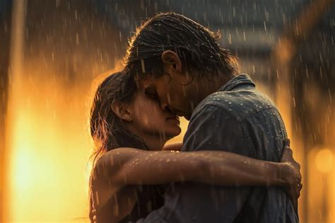 Premium AI Image | Image of romantic couple hugging in the rain