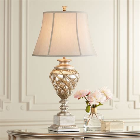 Barnes and Ivy Traditional Table Lamp with Nightlight LED 33.75" Tall Mercury Glass Off White ...