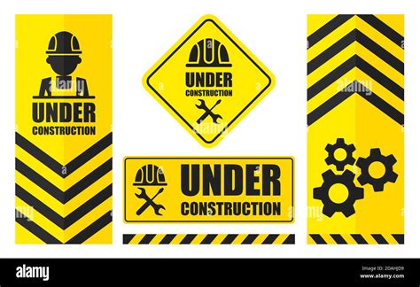 Warning sign under construction set. Yellow color. Logo concept Stock Vector Image & Art - Alamy