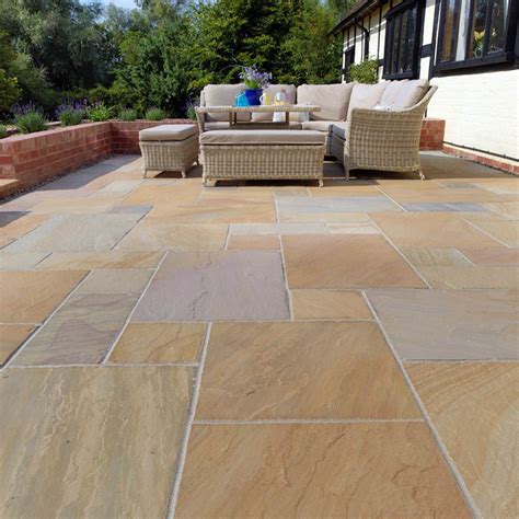 Buff Paving Stones - Riven Indian Sandstone Patio Paving Slabs ...