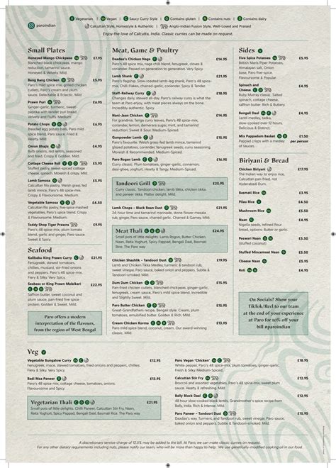 Menu 2024 - Paro Indian - Covent Garden & Strand in London | TheFork