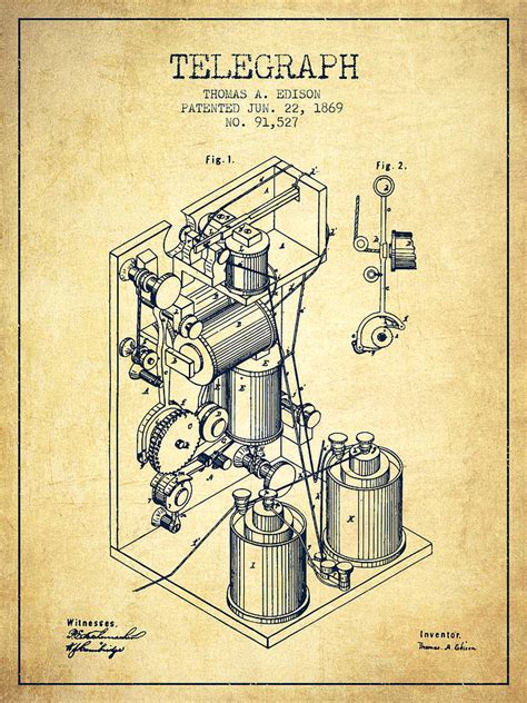 Thomas Edison Telegraph patent from 1869 - Vintage Digital Art by Aged ...