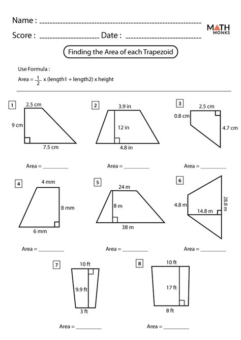 Area Of Trapezoid Worksheet