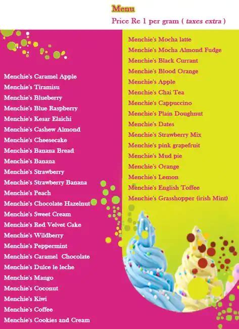 Menchie's Frozen Yogurt Menu - Zomato