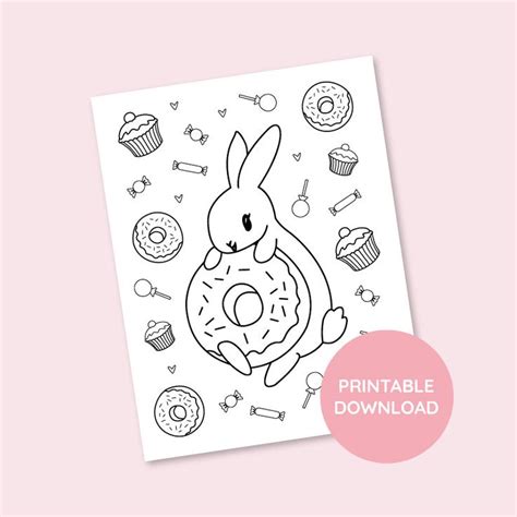 Sprinkles Bunny with Donuts & Sweets ~ Printable Coloring Page | Printable coloring pages ...