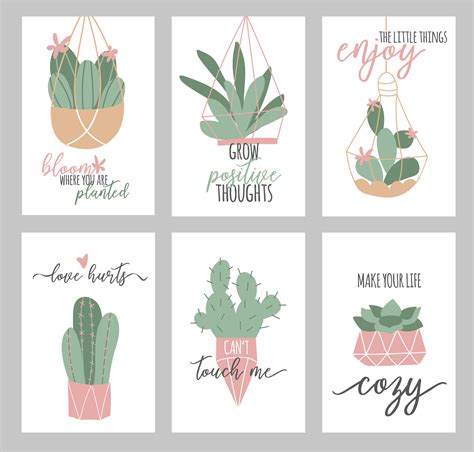 Vector set of cozy cute posters with cactus and succulent isolated on a white background ...