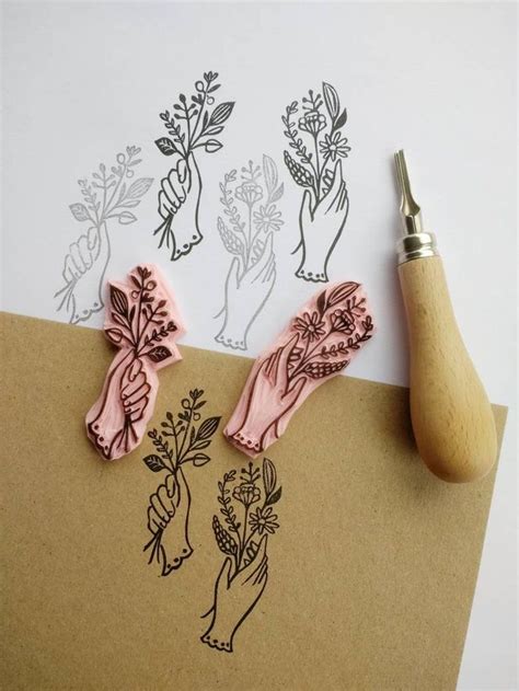 Hand Holding Flowers Stamp Floral Rubber Stamp Dainty Hand - Etsy ...