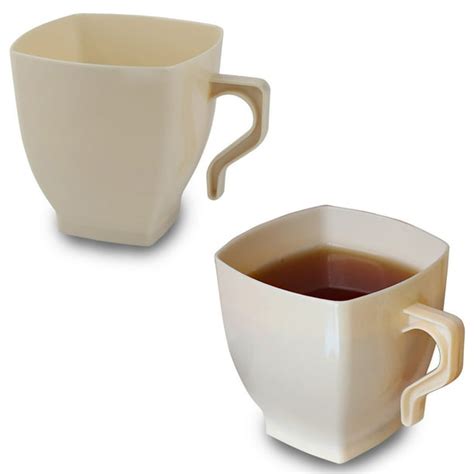 Bone Plastic Coffee Cups - 8oz Square Mugs with Handle - Disposable or ...