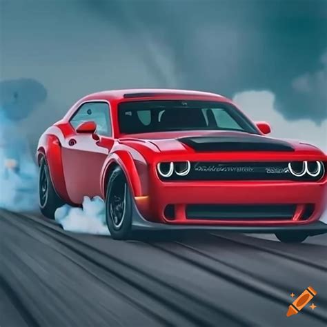 Red dodge demon performing a burnout