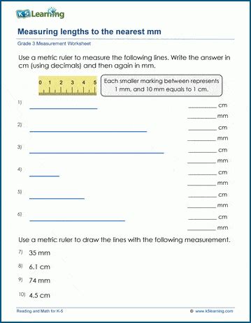 Grade 3 Math Worksheet: Measuring lengths to the nearest millimeter | K5 Learning